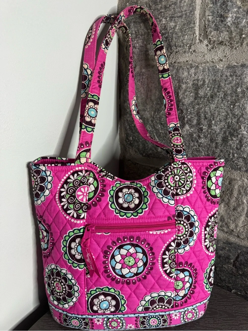Vera Bradley Hot Pink Quilted Tote with Multicolor Medallions